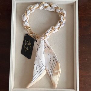 Scarf Keychain Bracelet Gold Chain Neutral Bow Wristlet